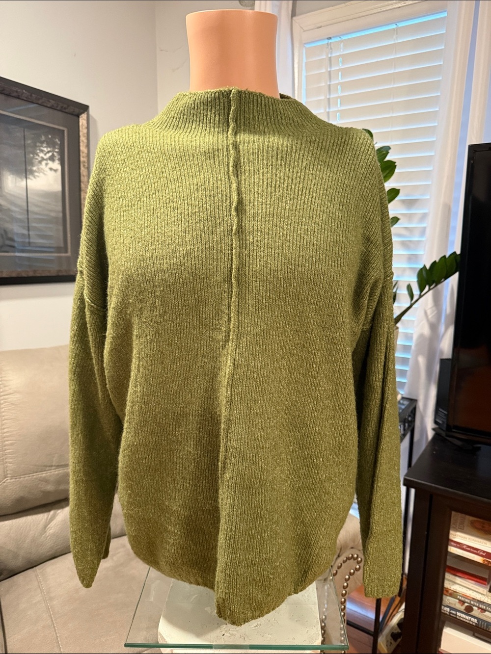 Cato Olive Green Center-Seam Knit Turtleneck Sweater